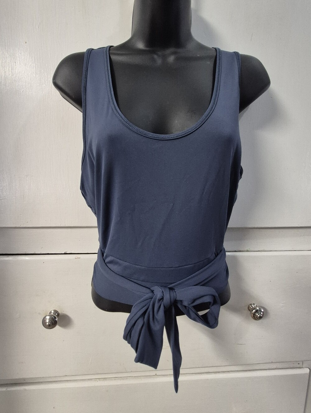CALIA by Carrie Underwood Blue Lg Energize Tie Wrap Cropped Wrap Tie Tank Top